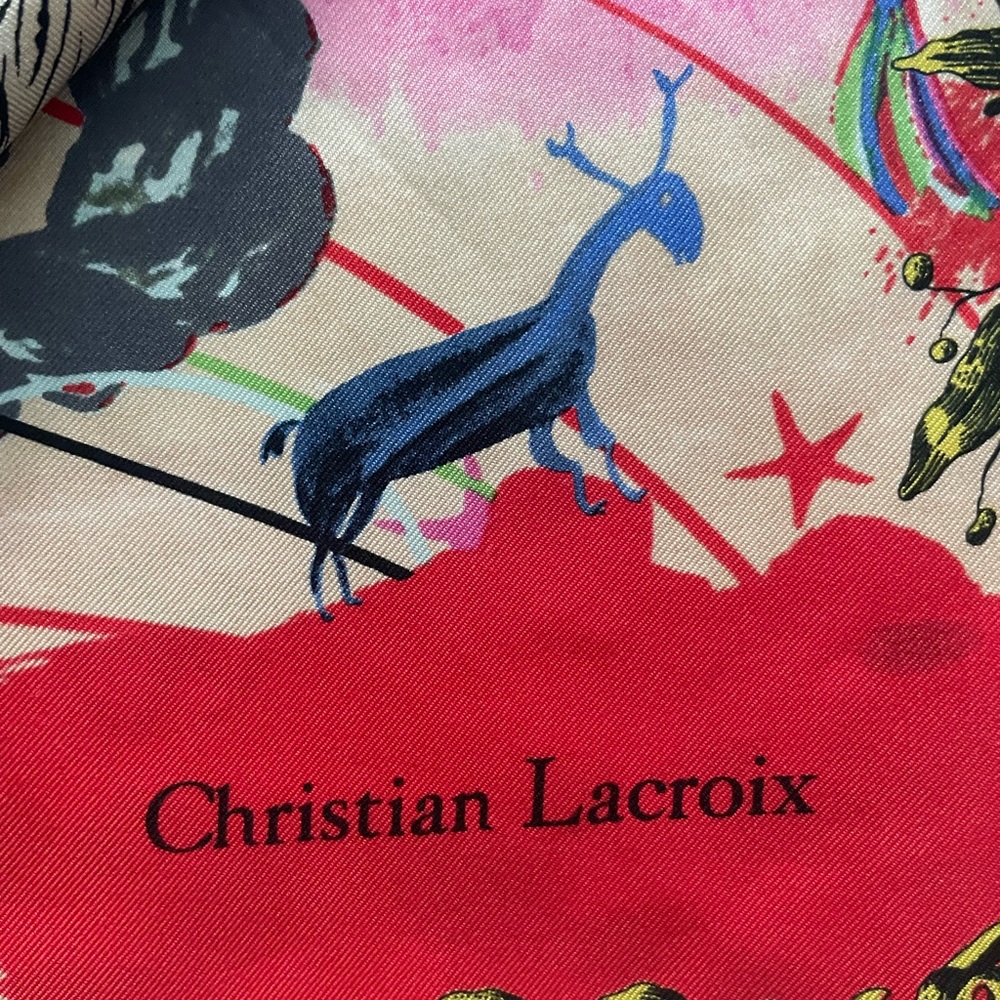 Christian Lacroix Red and Cream Artistic 100%Silk Scarf - Picture 6 of 8